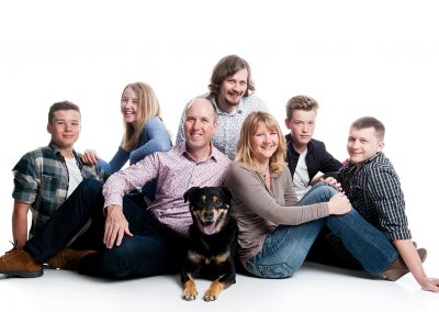 family photo with pet dog