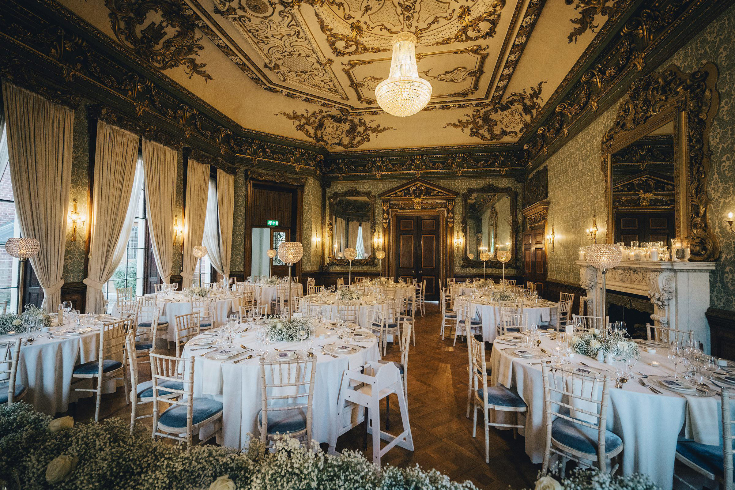 The Ballroom at Hawkstone Hall set for a wedding breakfast