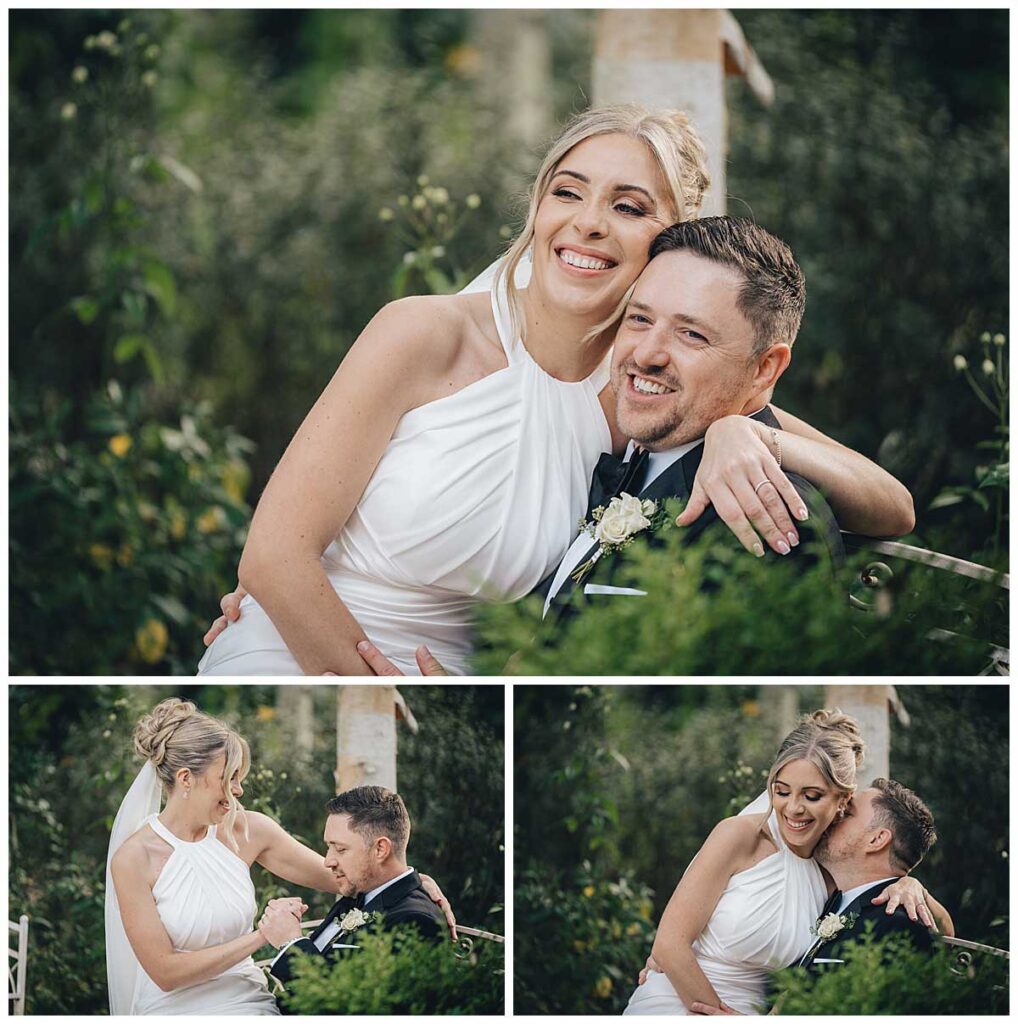 Bride and groom autumn wedding portraits